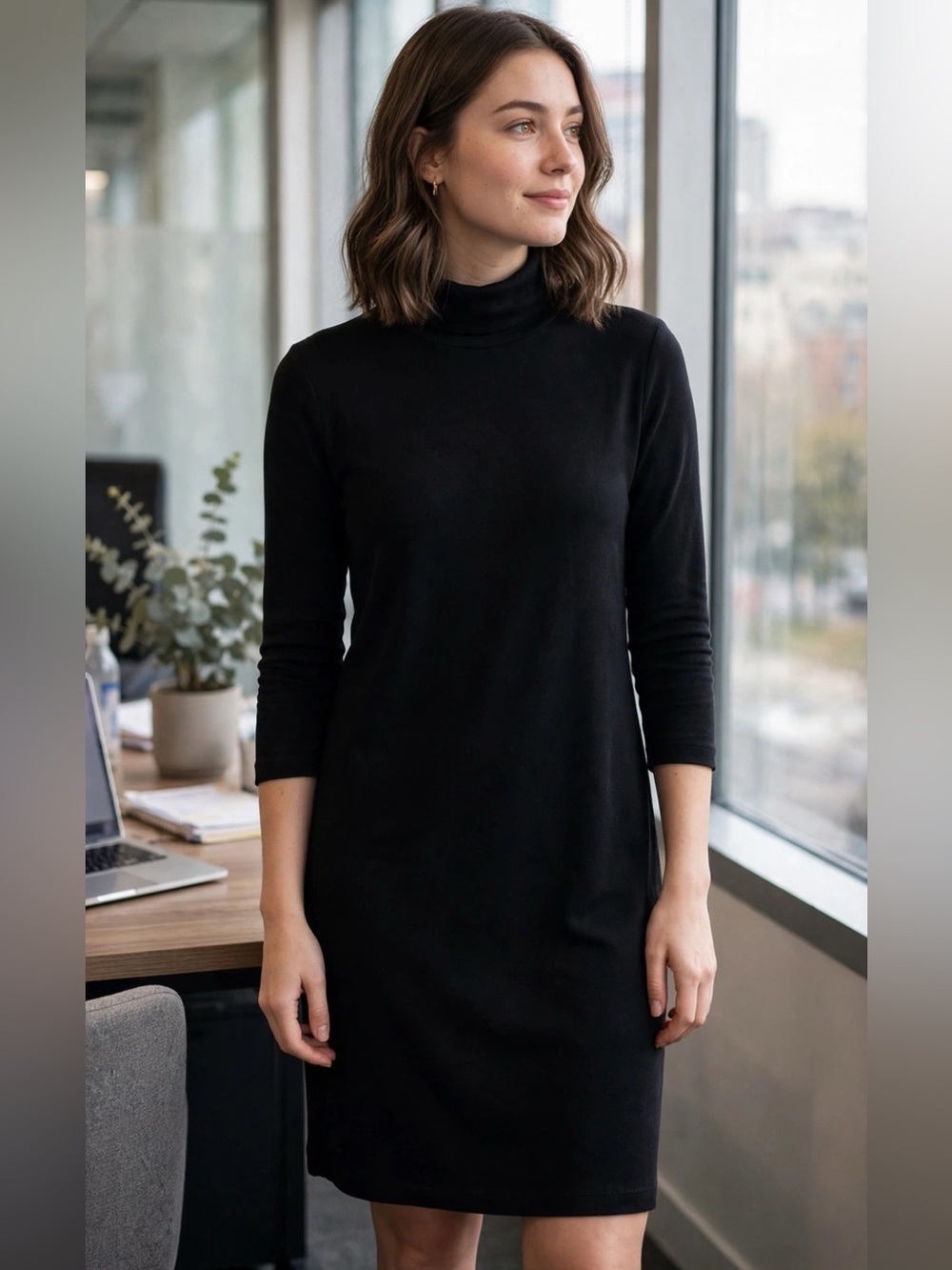 J. Jill Black 3/4 Sleeve Turtleneck Dress Size M